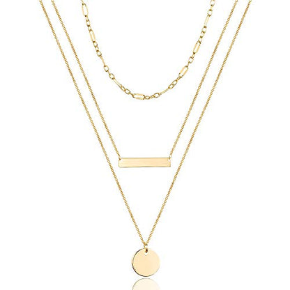 Turandoss Dainty Layered Choker Necklace, Handmade Y Pendant Necklace Multilayer Bar Disc Necklace Adjustable Layering Choker Necklaces for Women - style: 3PCS - Chain&Bar&Disc
