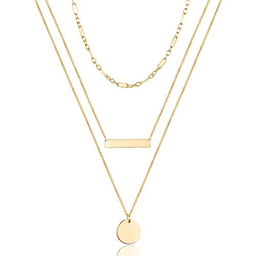 Turandoss Dainty Layered Choker Necklace, Handmade Y Pendant Necklace Multilayer Bar Disc Necklace Adjustable Layering Choker Necklaces for Women - style: 3PCS - Chain&Bar&Disc