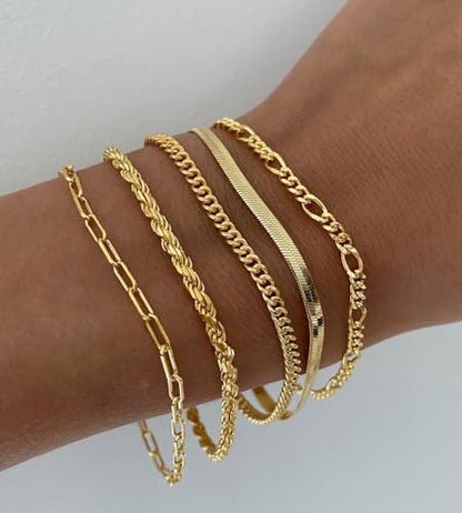 Gold Bracelets Set for Women Trendy, 14K Real Gold Plated Jewelry for Women Dainty Chain Bracelet Stack, Non Tarnish Gold Stackable Bracelets Pack Fashion Accessories Gifts - color: Style2-gold
