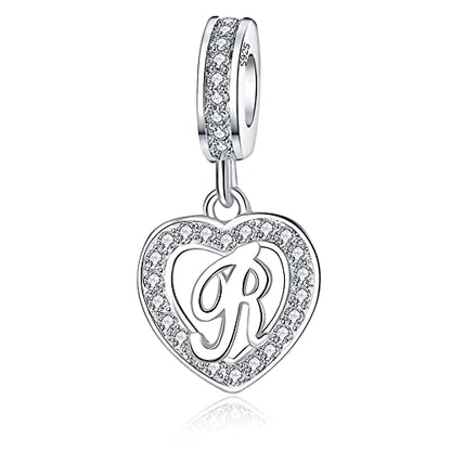 925 Sterling Silver Letter Charms A~Z Alphabet Charm Letter Beads fit Pandora European Bracelets fit Wife Mom Christmas Birthday Gift - color: R