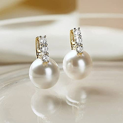 Pearl Earrings for Women 14K Gold Plated Hypoallergenic Pearl Earrings 5A Cubic Zirconia Dangle Earrings Elegant Jewelry - color: 1-Gold-brown