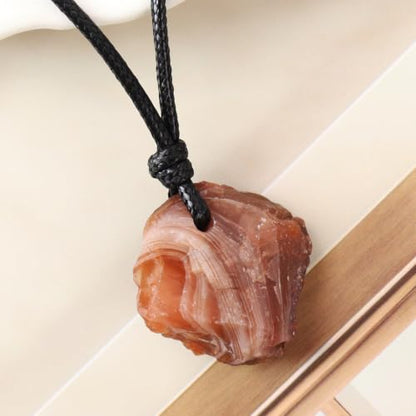 FANASY Natural Raw Crystal Necklace for Women Irregular Stone Necklaces Spiritual Gemstone Pendant with Adjustable Rope - color: South Red Agate