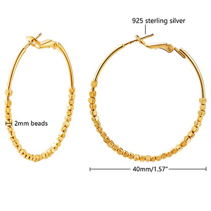 Gold Earrings 14k Gold Plated Hoop Earrings Dainty Pearl hoop Disc Coin Bead Starfish Teardrop Circle Dangle Drop Earrings for Women Hypoallergenic Jewelry Gifts - color: 40mm Gold Hoop