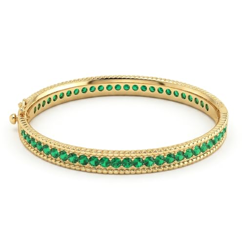 AAA Cubic Zirconia Gold Bangle Bracelet for Women | 18K Gold Plated Fully Paved With Sparkling Cubic Zirconia, Minimalist Luxury Unique Statement Jewelry, Anti-Oxidation - color: Green