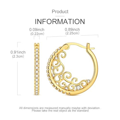 Parmuz 925 Sterling Silver Earrings Hoops for Women Ladies Simple Lightweight Twisted Medium Hoop Earrings With Cubic Zirconia Hypoallergenic Jewelry for Her - color: Gold 6