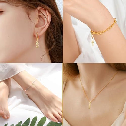 130 Pcs 5 Sets A-Z Alphabet Letter Charms, Gold Alloy Metal Spacer Beads, Slide Glitter Pendants for DIY Craft Bracelet Making Jewelry Wristbands Necklace Choker Keychain