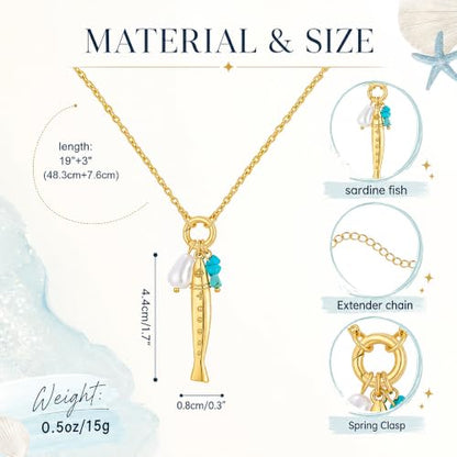 YUJIE Dainty Fish Pendant Necklace for Women 14k Gold Plated Ocean Fish Charm Necklace Summer - color: sardine