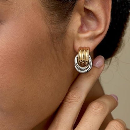 SHERLOVE Chunky Knot Gold Earrings Women Statement Drop Dangle Earrings | 14K Gold Plated Hypoallergenic Lightweight,Trendy Dainty Elegant Cute,Women Gold Jewelry Fashion Accessories Gifts - color: Knot Double Two Tone C