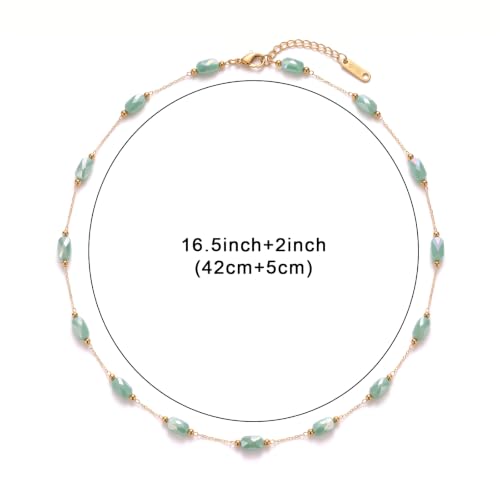 RINHOO Dainty Beaded Necklace for Women 18K Gold Plated Stainless Steel Colorful Blue Pink Choker Boho Choker Necklace Jewelry Gift for Women - color: Style 2-Green