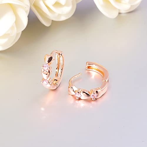 CiNily 14K White Gold Plated Small Hoop Earrings for Women Girls Heart Cubic Zirconia Hypoallergenic Earrings - color: Rose gold-pink