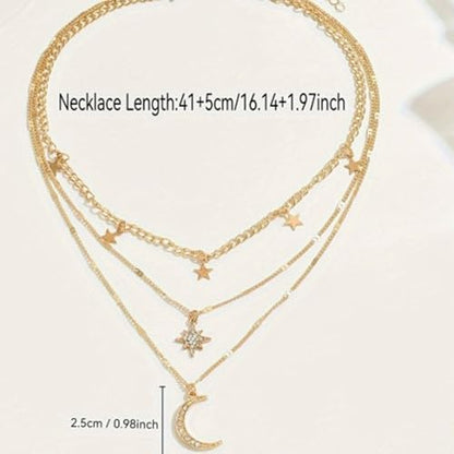 Layered Gold Necklaces for Women， 14K Gold Plated Stackable Star Moon Pendant Necklace for Women - color: gold