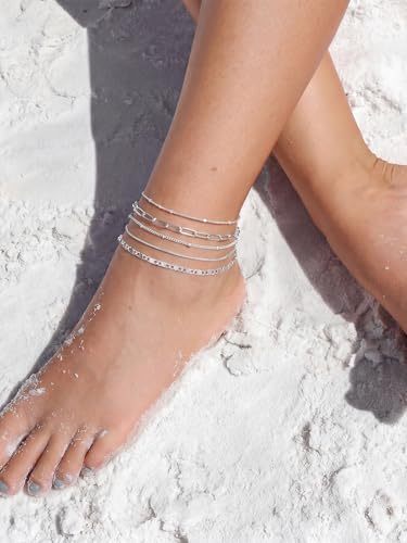 14K Gold/Silver Plated Anklets for Women Layered Anklet Set | Non Tarnish Waterproof Brass Ankle Bracelet, Adjustable Lightweight Dainty Hypoallergenic Chain, Beach Vacation Summer Gift - style: Style3