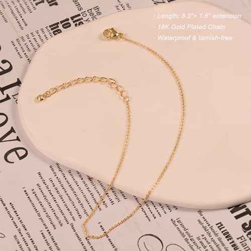 Ankle Bracelets for Women 14K Gold Plated Anklet Silver Anklets Waterproof Evil Eye Beaded Pearl Tennis Crystal Heart Cuba Link Chain Anklets Dainty Jewelry Gift for Her - color: 18K O Chain-Gold