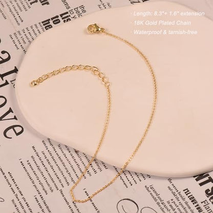 Ankle Bracelets for Women 14K Gold Plated Anklet Silver Anklets Waterproof Evil Eye Beaded Pearl Tennis Crystal Heart Cuba Link Chain Anklets Dainty Jewelry Gift for Her - color: 18K O Chain-Gold