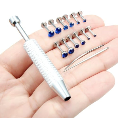 F136 Titanium 20/18/16g Flatback Earrings Nose Lip Rings Jewelry - color: Blue, size: 16g