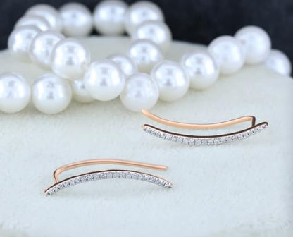 Dazzlingrock Round White Natural Diamond Crawler Climber Earrings | 0.18 Ctw | Women - color: Rose Gold, size: 10K - Metal Stamp