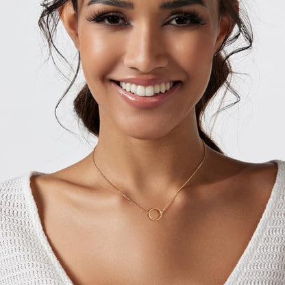 HERIER Cute Heart Necklace Dainty 18k Gold Plated Tiny Heart Pendant Choker Necklaces Small Gold Love Open Heart Chain Necklace for Women Simple Gold Necklace for Women Trendy Jewelry - color: Circle Necklace-Gold