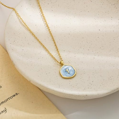 Tewiky Cross Necklace for Women 14k Gold Plated Cross Pendant Necklaces | Cute Necklaces for Women,Jewelry ,Graduation Gift for Her - color: Deep Blue