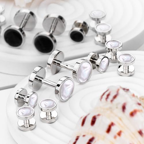 HAWSON Fashion Mother-of-Pearl Tuxedo Shirt Button and Cufflink Set, Specially Designed for Wedding Business - color: Mother of pearl & onxy