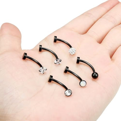 14G Floating Belly Button Ring Piercing Jewelry 316L Stainless Surgical Steel Round Heart Cubic Zirconia Opal Navel Rings Belly Button Ring Piercing Jewelry for Women 14 Gauge Hypoallergenic - color: Black-14MM Bar-Clear CZ