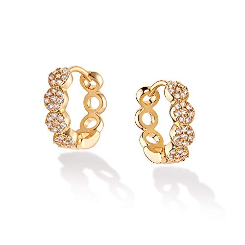 Cubic Zirconia Huggie Earrings 14k Gold Plated Tiny Earrings Small Huggie Hoop Earrings Simple Lightweight Hoops Gift for Women - color: CZ Link Hoop