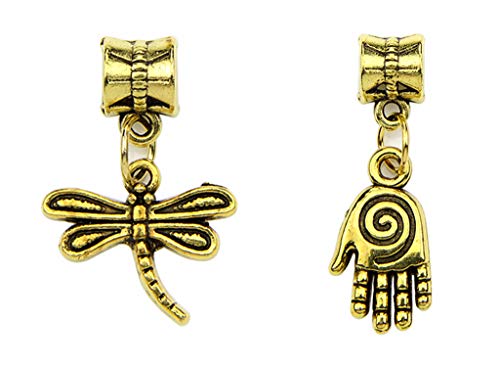 Alloy Dangle Spacer Beads Bails Connector with Multistyle Pendant Charm Dangler for DIY Bracelet Necklace Jewelry Making Accessaries(40pcs) (Golden) - color: Golden