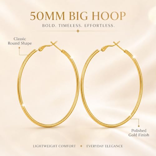 Big Chunky Gold Hoop Earrings for Women Beaded Large Statement Earrings Lightweight Fashion Jewelry Daily Wear Party Gift - color: E1:Gold 5cm