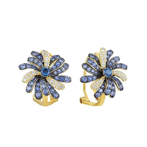 Santuzza Sterling Silver Gemstone Flower Earrings for Women - color: [A] Firework-Blue & White