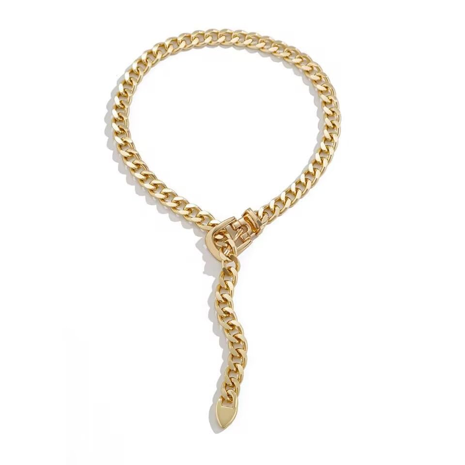 CJIAYUJEW Chunky Gold & Silver Cuban Chain Choker & Belt Necklaces for Women & Men - Punk Style Thick Link Belts - color: gold long