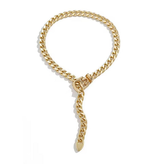 CJIAYUJEW Chunky Gold & Silver Cuban Chain Choker & Belt Necklaces for Women & Men - Punk Style Thick Link Belts - color: gold long
