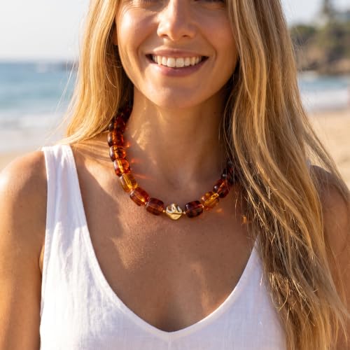 Chunky Beaded Necklace for Women,Square Resin beads boho Choker Necklace with gold-tone spacers,Fashion Trendy Summer Beach Party Necklaces Handmade Surfer Beach Necklaces Jewelry Gifts - color: Amber