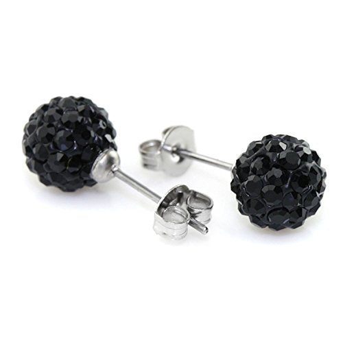JewelrieShop Rhinestones Crystal Ball Stud Earrings Set Fireball Disco Ball Pave Bead Earrings Hypoallergenic for Women - color: Set N. 8mm x 3 Pairs (White, Jet Black, Siam Red)