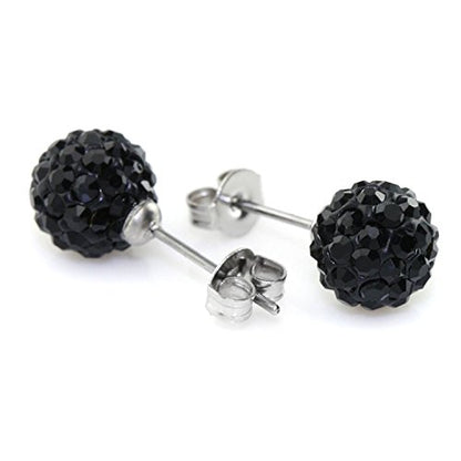 JewelrieShop Rhinestones Crystal Ball Stud Earrings Set Fireball Disco Ball Pave Bead Earrings Hypoallergenic for Women - color: Set N. 8mm x 3 Pairs (White, Jet Black, Siam Red)