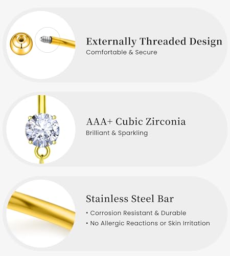 BSJ4U Belly Button Ring Dangle Navel Belly Piercing Jewelry Cute Pink CZ Heart Butterfly Bow Flower Navel Belly Rings for Women 14G Silver Stainless Steel Dainty Dangly Dangling Belly Button Piercing - color: Gold Belly Button Rings