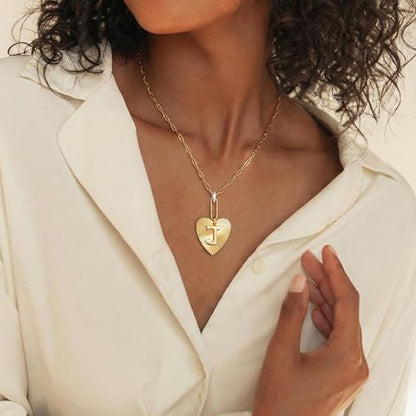 Tredny Heart Initial Necklace - 14K Gold Plated Zirconia Letter A-Z Necklaces for Women, Dainty Initial Heart Charm, Womens Gold Jewelry Personalized Anniversary Birthday Gifts - color: J
