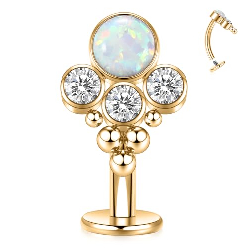 G23 Titanium Belly Jewelry 14G Flat Bottom Floating Belly Button Rings Curved Belly Barbell Navel Ring Belly Piercing 8/10/12/14mm Navel Rings Belly Piercings Jewelry for Women - color: Style3:Gold+White Opal/Clear CZ