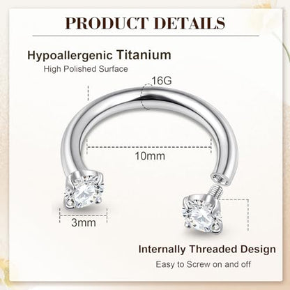 ONESING 9-40 Pcs Nose Rings - Hoops, Studs & L Shape - Hypoallergenic Stainless Steel Nose Piercings for Women & Men - color: 2pcs-16G Clear CZ