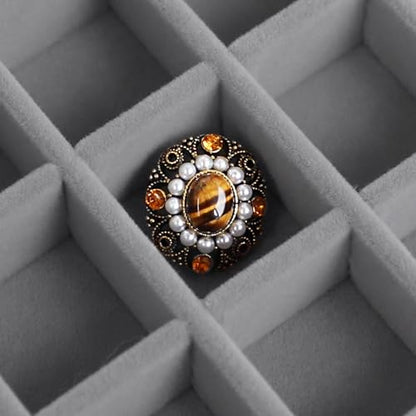 Wudygirl 24 Grid Earring Organizer Small Jewelry Box with Lid WoodGray | Ring Box with Adjustable Dividers, Velvet Lining, Ideal for Rings, Earrings, Jewelry Display, Gift Giving - style: Wood Gray 24 Grid