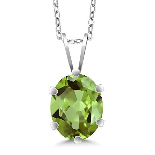 Gem Stone King 9X7MM Oval Gemstone Birthstone Solitaire Pendant Necklace For Women | 925 Sterling Silver | Fine Jewelry Gift for Her Mom Women Wife | With 18 Inch Silver Chain