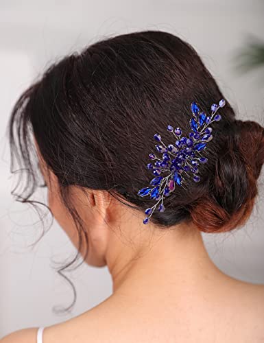 Teyglen Dainty Simple Full Rhinestones Hair Comb Pink Rose Gold Bride Wedding Hair Comb Luxurious Shiny Crystal Bridal Side Hair Pieces Hair Accessories for Women Girls (Pink) - color: Pink
