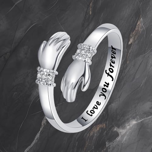 Granddaughter Daughter Hug Ring For Hope Rings, Stainless Steel Inspirational Jewelry Engraved Always With You Love You Forever Message Adjustable Non Tarnish Jewelry Birthday Gift Card - color: Always with you Diamond(Daughter)