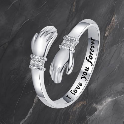 Granddaughter Daughter Hug Ring For Hope Rings, Stainless Steel Inspirational Jewelry Engraved Always With You Love You Forever Message Adjustable Non Tarnish Jewelry Birthday Gift Card - color: I love you forever Diamond