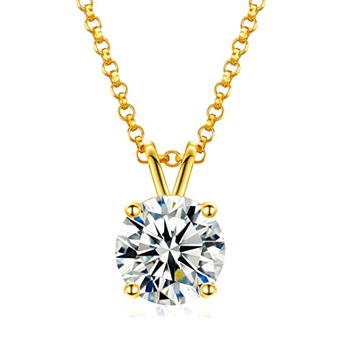 TUHE Moissanite Necklace 0.1-12 Carats 18K Gold Vermeil 925 Sterling Silver Necklace 3-15MM Solitaire D Color VVS1 Round Lab Created Moissanite Pendant Dainty Gold Necklaces for Women Jewelry Gifts - color: Brilliant Round-Gold, size: 12.0ct