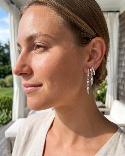 Gold Earrings for Women Trendy 14K Gold Plated Dangle Earrings Small Hoop Huggie Drop Stud Earrings Cubic Zirconia Simple Minimalist Dainty Chain Tassel Hypoallergenic Earrings - color: CZ Tassel & Silver