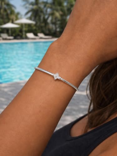 Gold Cuff Bracelets for Women, 14K Gold Plated Dainty Open CZ Cuff Bracelet Adjustable Stackable Open Bangle Bracelet Birthday Jewelry Gift for Her - color: Four Clover CZ-Silver