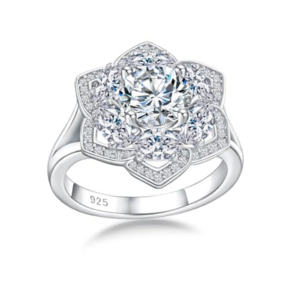 Flower Cocktail Ring for Women Stone Engagement Anniversary Rings | Sterling Silve|Hypoallergenic|Ruby|Sapphire|Emerald|Wedding and Birthday Party Women Statement Ring|Mother and Grandma Gift - color: CZ (April)