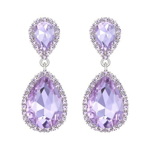 EVER FAITH Women's Austrian Crystal Wedding Tear Drop Dangle Earrings | Bridal Prom Jewelry for Bride Bridesmaid - color: Lavender Color