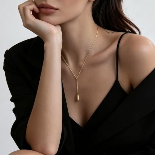 Choistily Gold Lariat Necklace for Women Dainty Long Necklaces Y-Shaped Layered Drop Necklaces Trendy Simple Statement Jewelry for Wedding, Prom, Summer Vacation Gifts - color: Gold