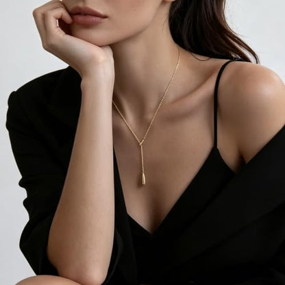 Choistily Gold Lariat Necklace for Women Dainty Long Necklaces Y-Shaped Layered Drop Necklaces Trendy Simple Statement Jewelry for Wedding, Prom, Summer Vacation Gifts - color: Gold