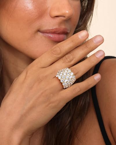 925 Sterling Silver Pave Birthstone Chunky Statement Rings for Women Men | 14K Gold Plated/Silver Large Dome Ring Birthday Cocktail Jewelry,Size 6 to 10(with Gift Box) - color: 04-CZ-14K Gold Plated-Apr.